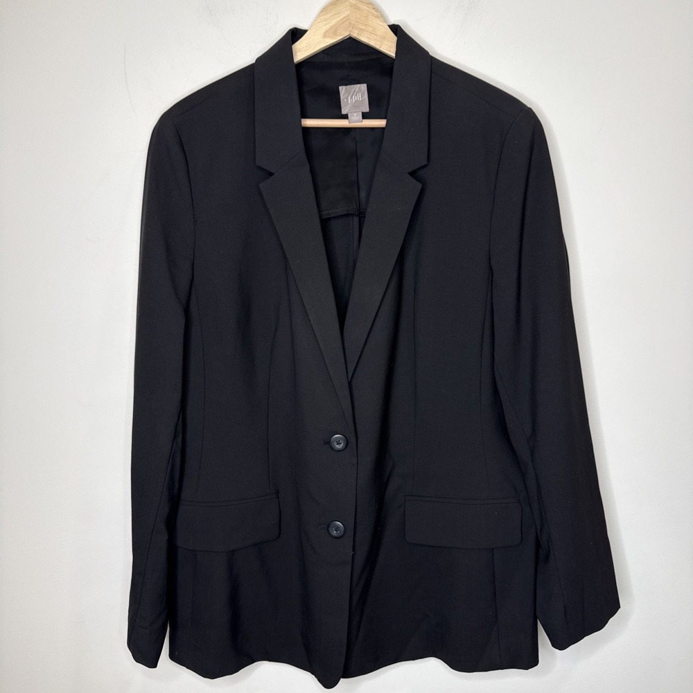 J.Jill Wool 2 Button Blazer Jacket Womens 16 Black Preppy Office Career Corpcore